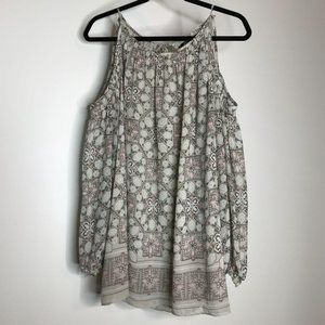 ⚜️ MAX STUDIO Edit Cold Shoulder Geometric Blouse sz XL